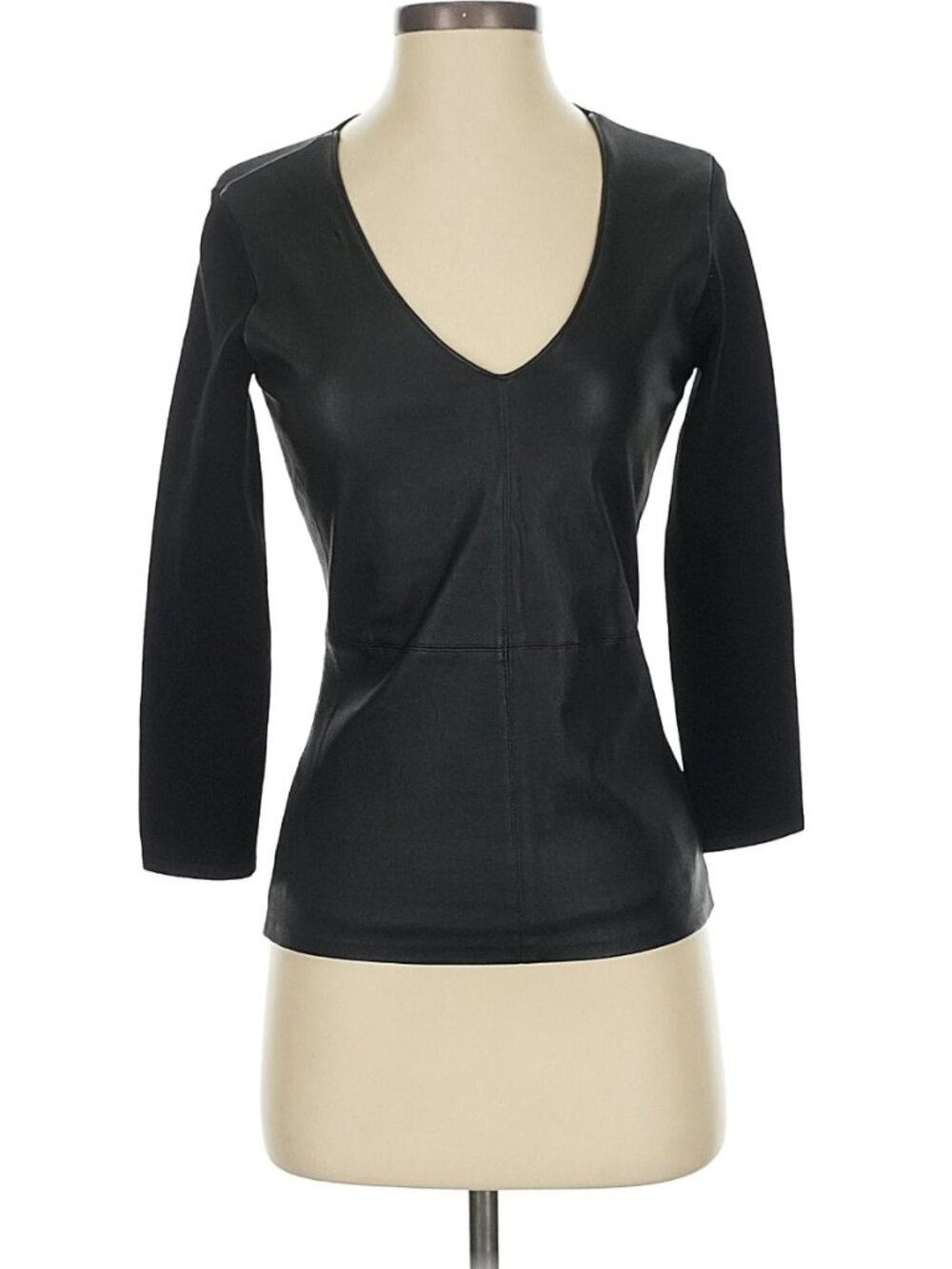 Ralph Lauren Black Label Lamb Leather Silk Knit 3/4 Sleeve Top sz Medium